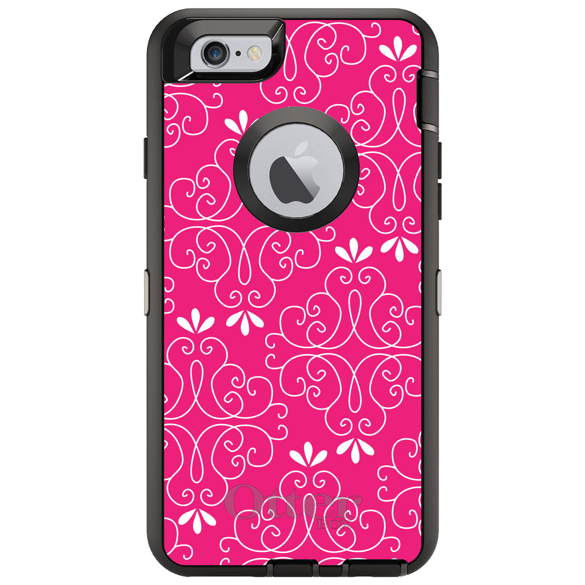 Neon Pink White Floral OtterBox Defender Case for iPhone & Galaxy, view 4