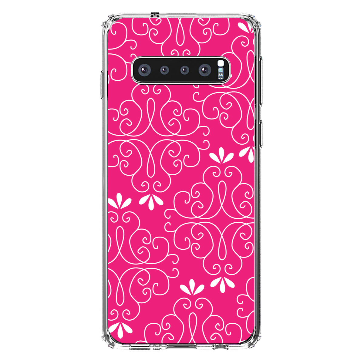 Neon Pink White Floral Clear Shockproof iPhone Case, view 17