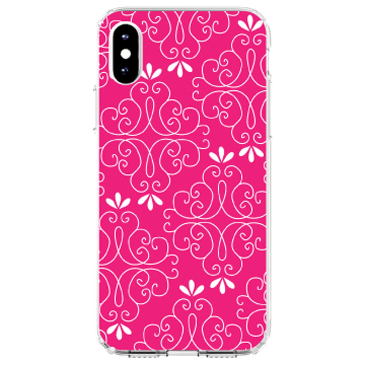 Neon Pink White Floral Clear Shockproof iPhone Case, view 4