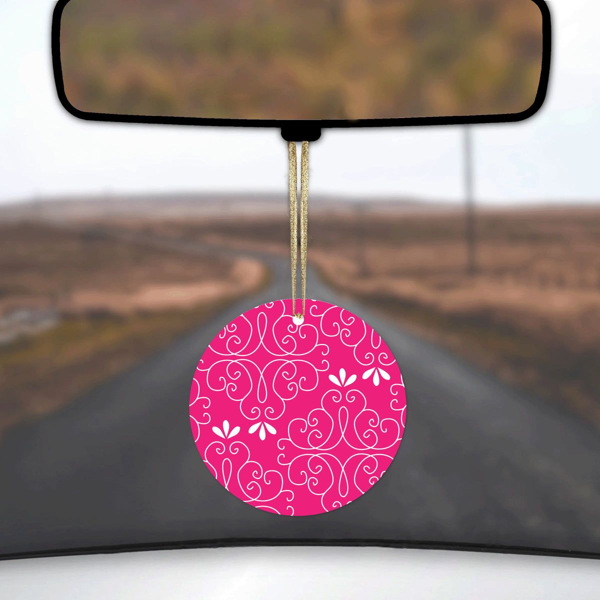 Neon Pink White Floral Ceramic Ornament, view 3