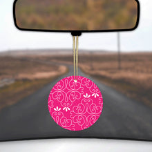 DistinctInk® Hanging Ceramic Christmas Tree Ornament with Gold String - Great Gift / Present - 2 3/4 inch Diameter - Neon Pink White Floral