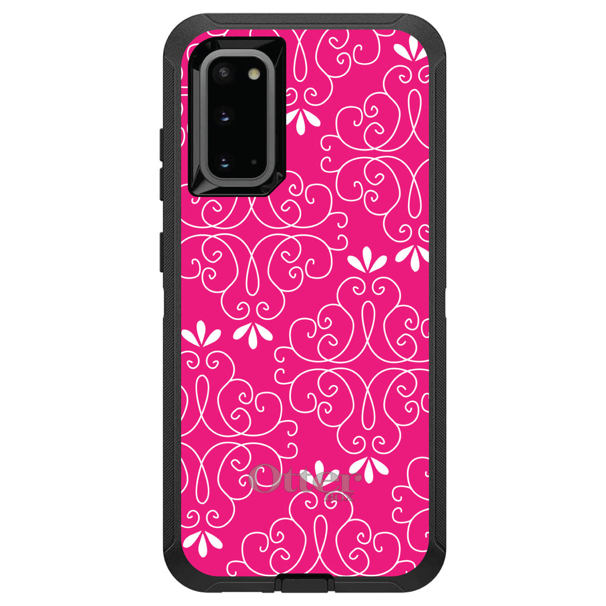 Neon Pink White Floral OtterBox Defender Case for iPhone & Galaxy, view 8