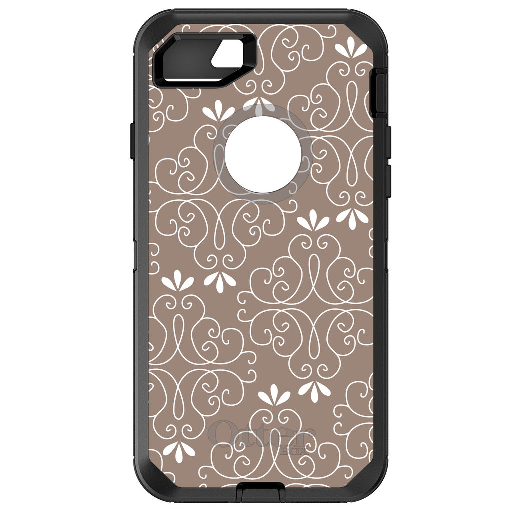 Tan White Floral OtterBox Defender Case for iPhone & Galaxy