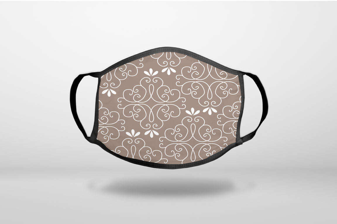 Tan White Floral - 3-Ply Reusable Soft Face Mask Covering, Unisex, Cotton Inner Layer