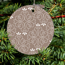 Tan White Floral Ceramic Ornament