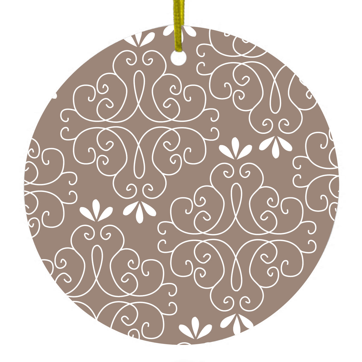 Tan White Floral Ceramic Ornament
