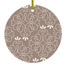 Tan White Floral Ceramic Ornament