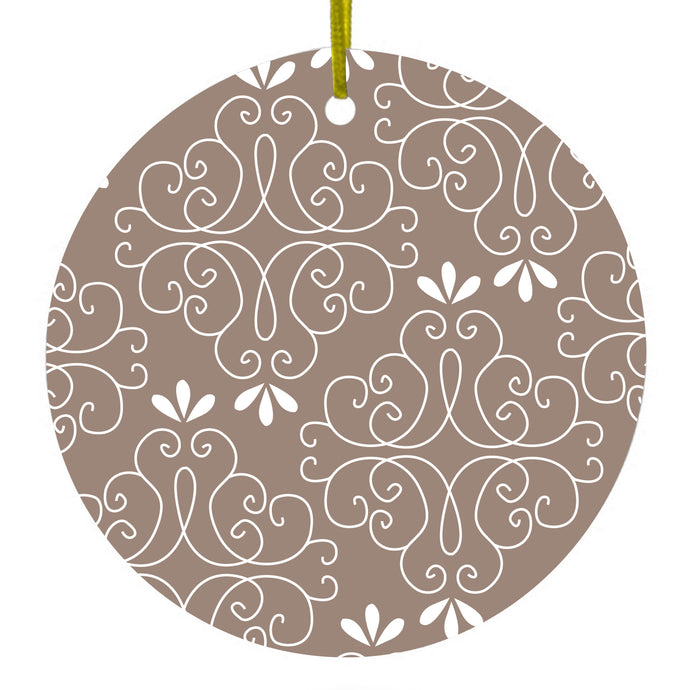 Tan White Floral Ceramic Ornament