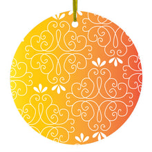 DistinctInk® Hanging Ceramic Christmas Tree Ornament with Gold String - Great Gift / Present - 2 3/4 inch Diameter - Yellow Orange Red Gradient