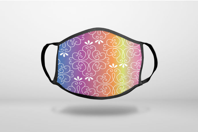 Blue Purple Orange Yellow Pink Gradient - 3-Ply Reusable Soft Face Mask Covering, Unisex, Cotton Inner Layer