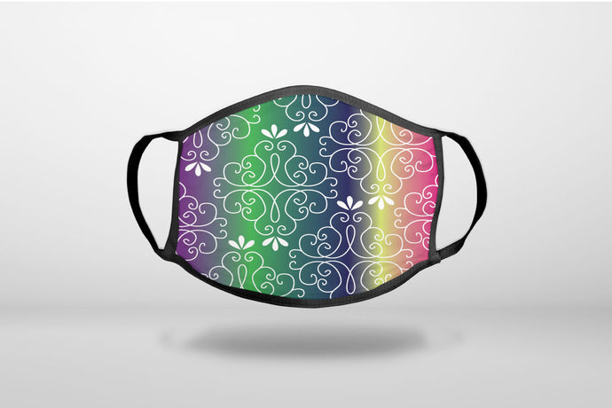 Purple Green Blue Yellow Pink Gradient - 3-Ply Reusable Soft Face Mask Covering, Unisex, Cotton Inner Layer