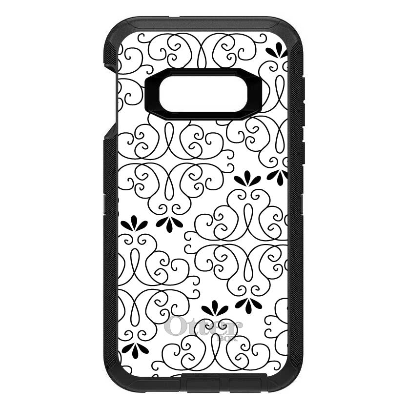 Black White Floral Pattern OtterBox Defender Case for iPhone & Galaxy, view 10