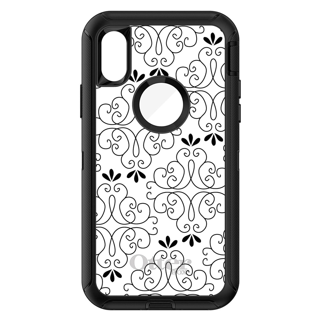 Black White Floral Pattern OtterBox Defender Case for iPhone & Galaxy, view 3