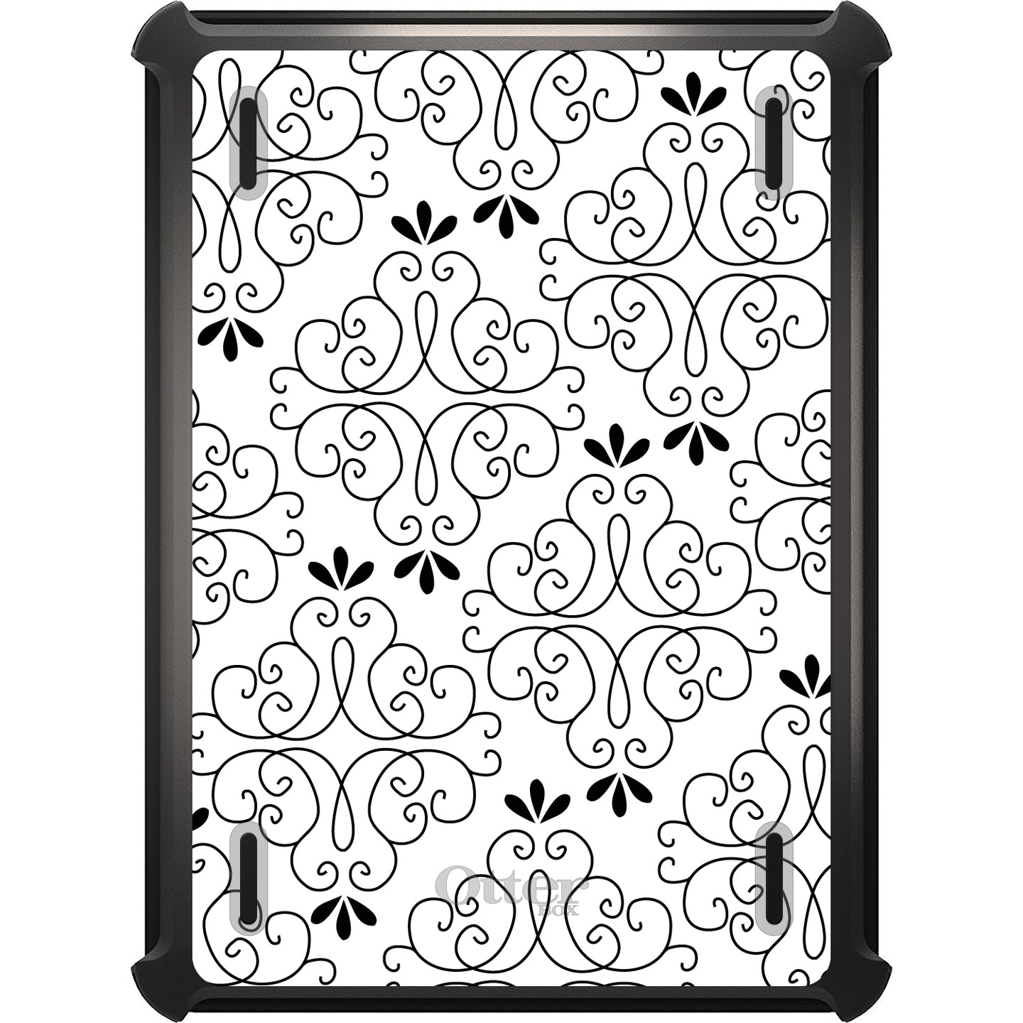 DistinctInk™ OtterBox Defender Series Case for Apple iPad / iPad Pro / iPad Air / iPad Mini - Black White Floral Pattern