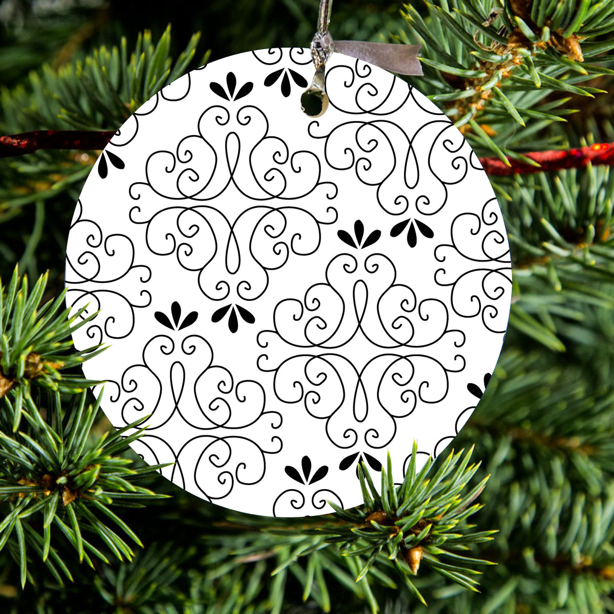 Black White Floral Pattern Ceramic Ornament, view 2