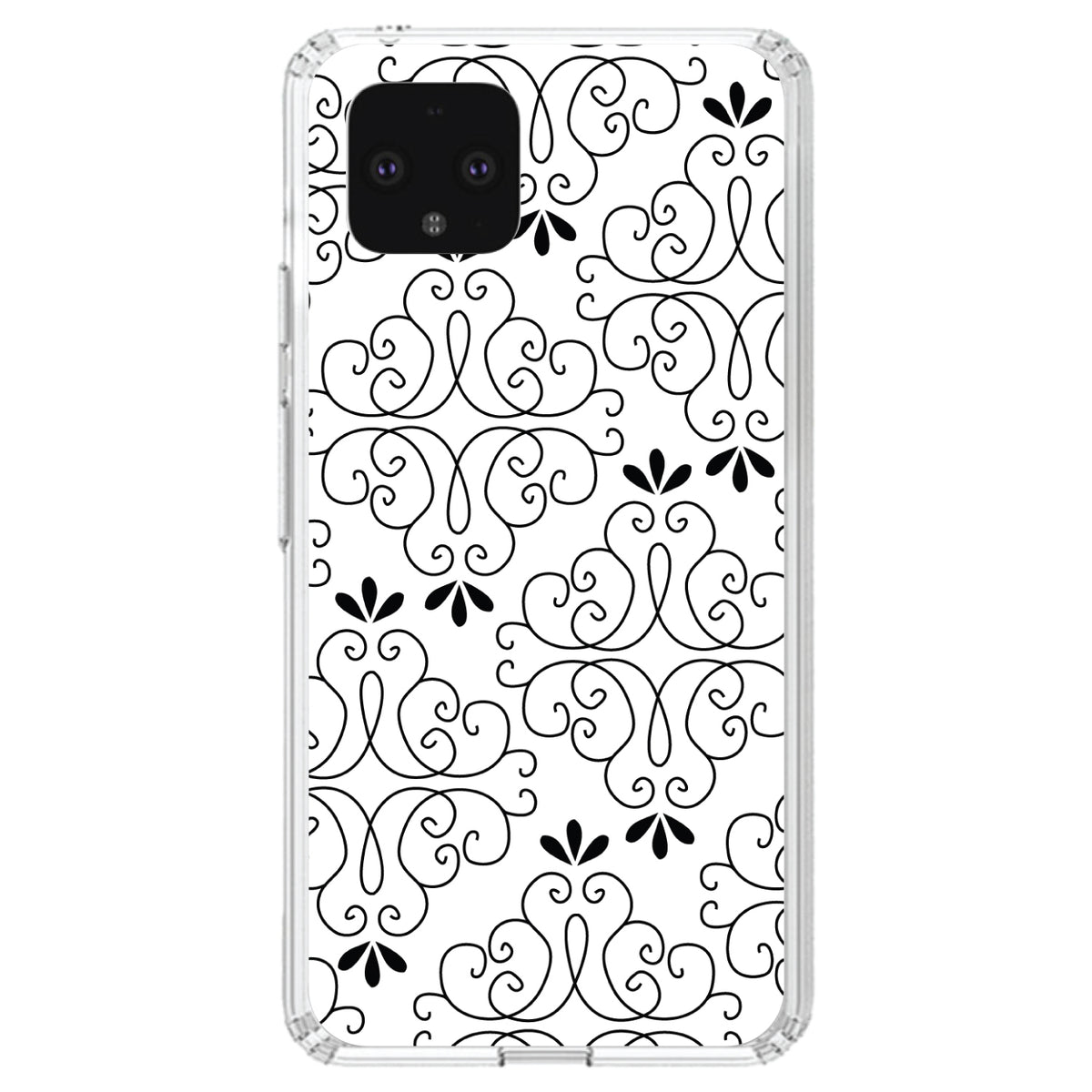 Black White Floral Pattern Clear Shockproof iPhone Case, view 23