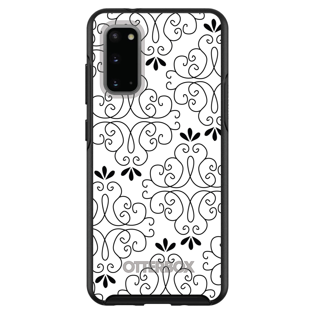 Black White Floral Pattern OtterBox Symmetry Case for iPhone & Galaxy, view 5