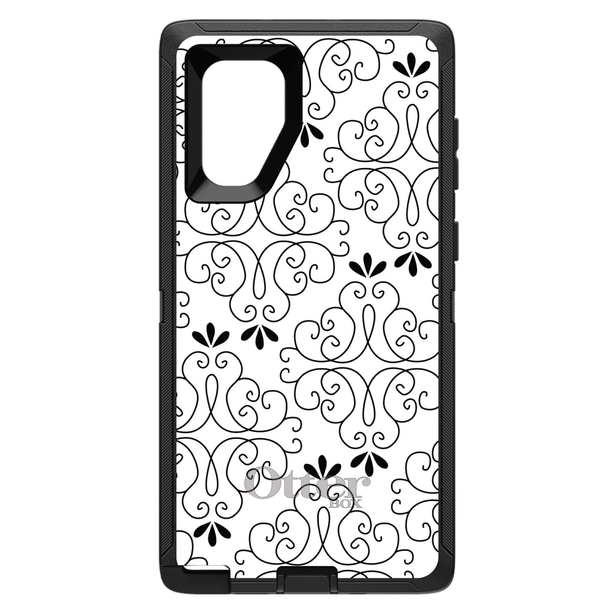 Black White Floral Pattern OtterBox Defender Case for iPhone & Galaxy, view 14