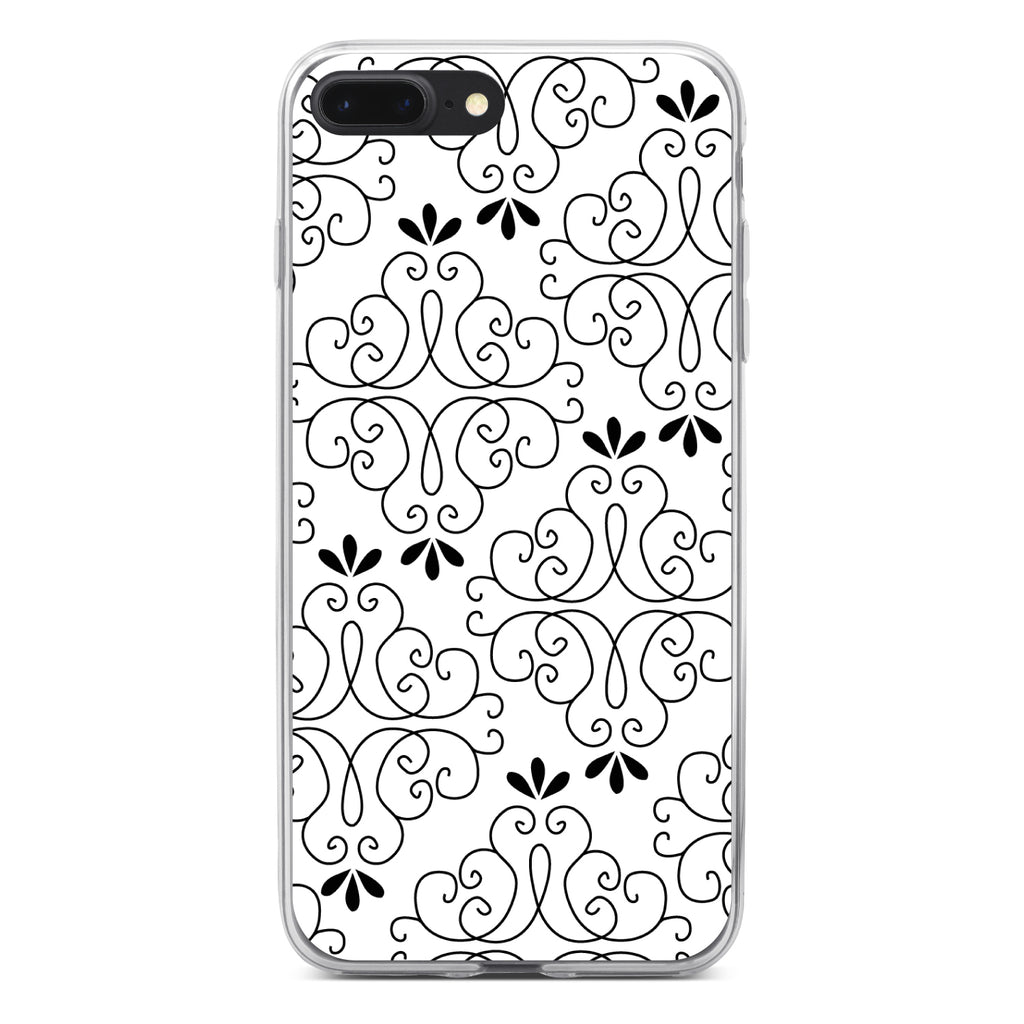 Black White Floral Pattern Clear Shockproof iPhone Case, view 6