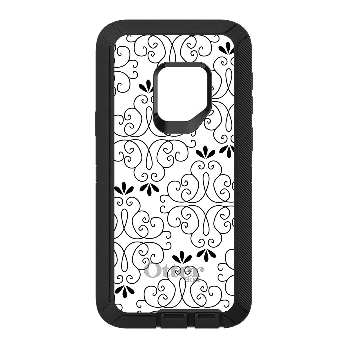 Black White Floral Pattern OtterBox Defender Case for iPhone & Galaxy, view 11