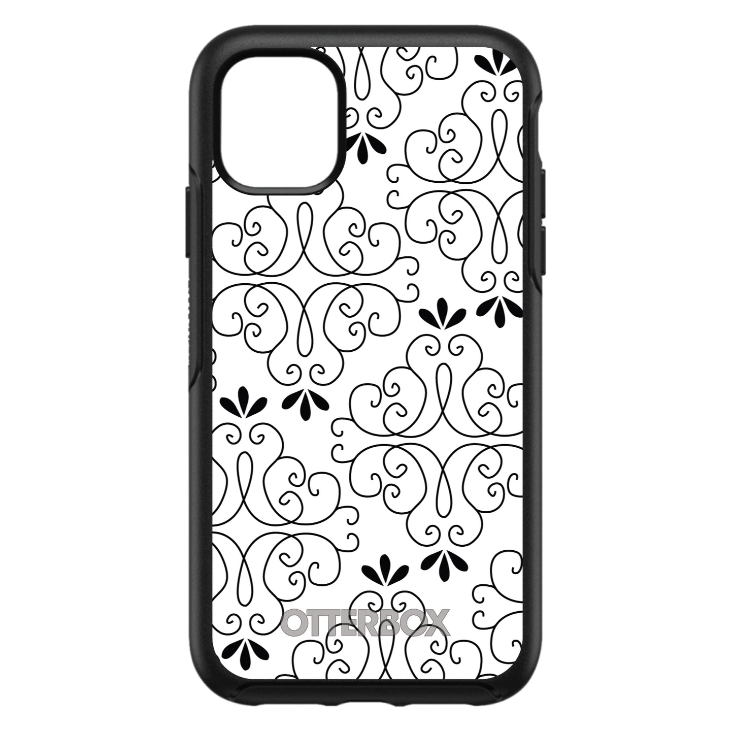 DistinctInk™ OtterBox Symmetry Series Case for Apple iPhone / Samsung Galaxy / Google Pixel - Black White Floral Pattern