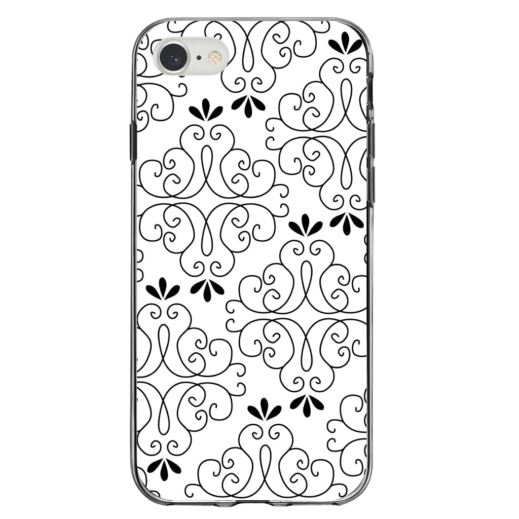 Black White Floral Pattern Clear Shockproof iPhone Case, view 5
