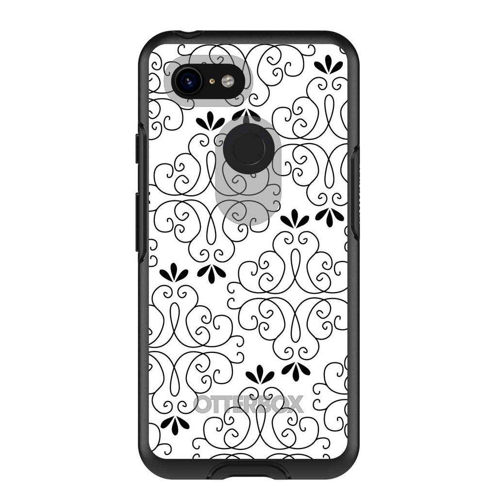 Black White Floral Pattern OtterBox Symmetry Case for iPhone & Galaxy, view 15