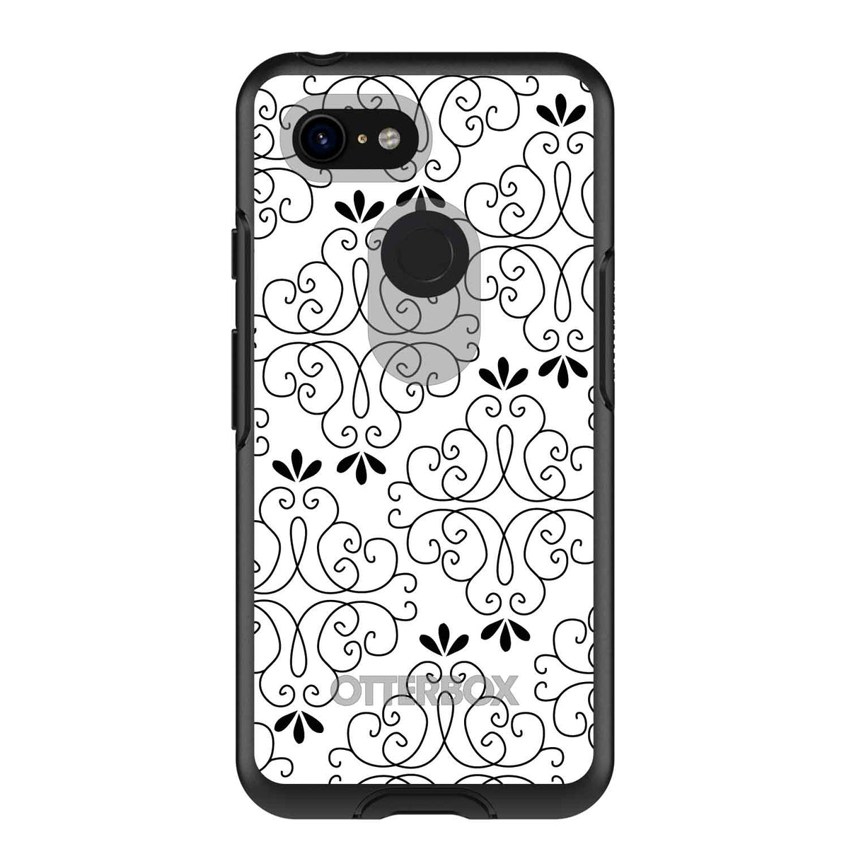 Black White Floral Pattern OtterBox Symmetry Case for iPhone & Galaxy, view 15