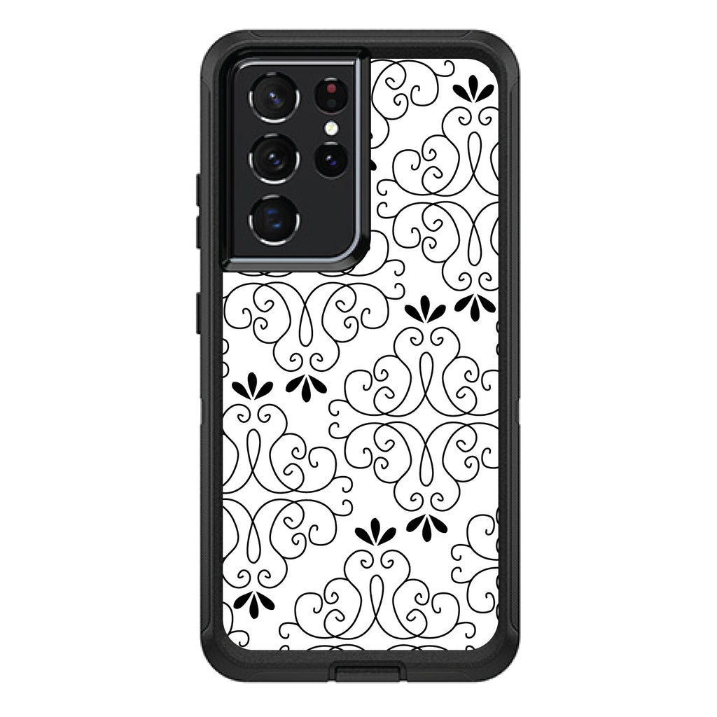 Black White Floral Pattern OtterBox Defender Case for iPhone & Galaxy, view 7