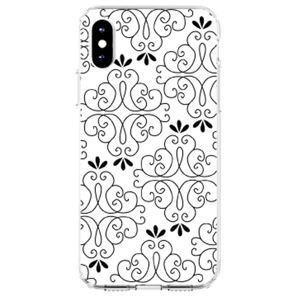 Black White Floral Pattern Clear Shockproof iPhone Case, view 2
