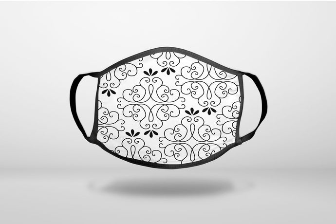 Black White Floral Pattern - 3-Ply Reusable Soft Face Mask Covering, Unisex, Cotton Inner Layer