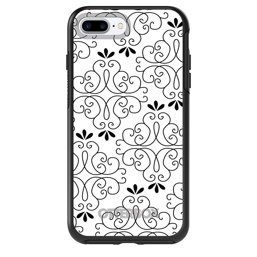 Black White Floral Pattern OtterBox Symmetry Case for iPhone & Galaxy, view 2