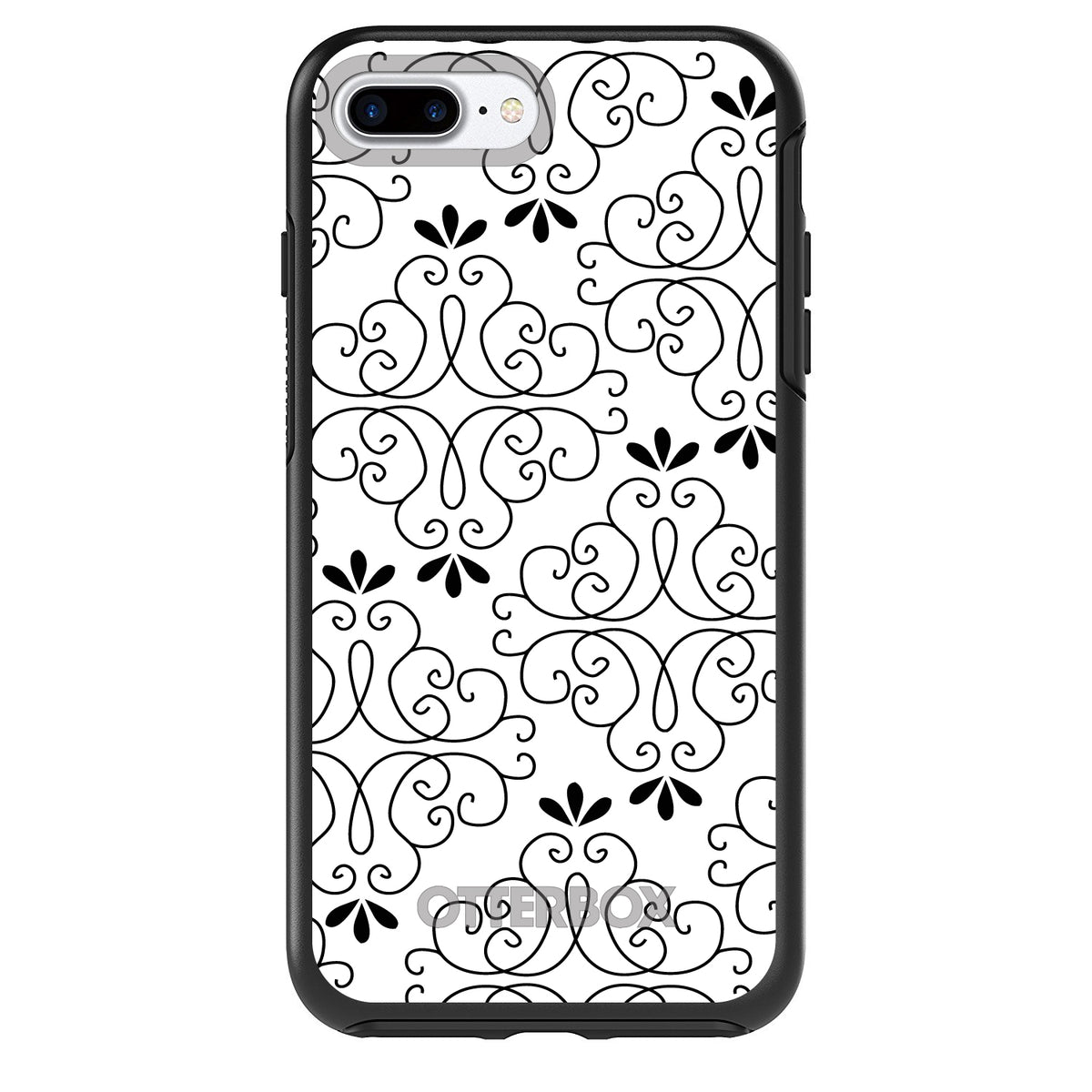 Black White Floral Pattern OtterBox Symmetry Case for iPhone & Galaxy, view 2