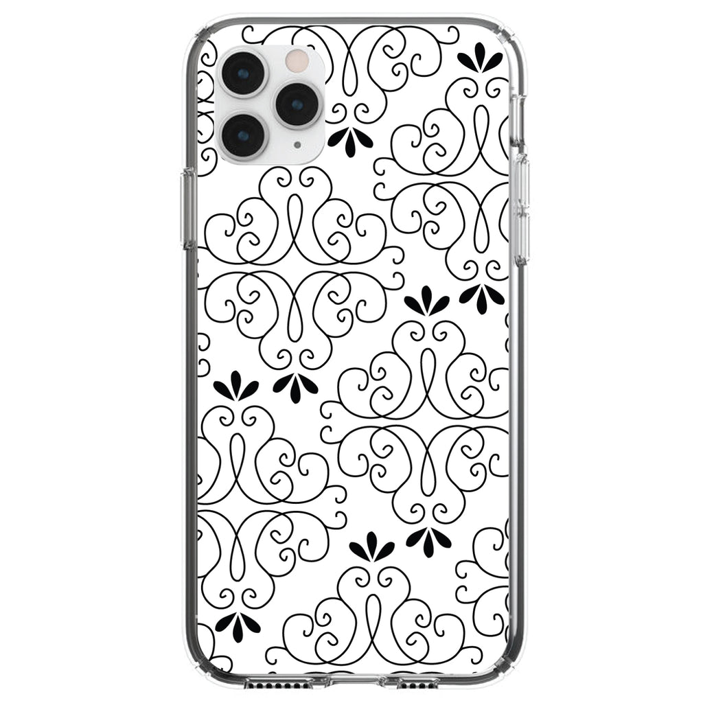 Black White Floral Pattern Clear Shockproof iPhone Case