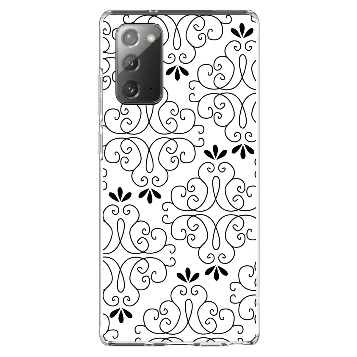 Black White Floral Pattern Clear Shockproof iPhone Case, view 7
