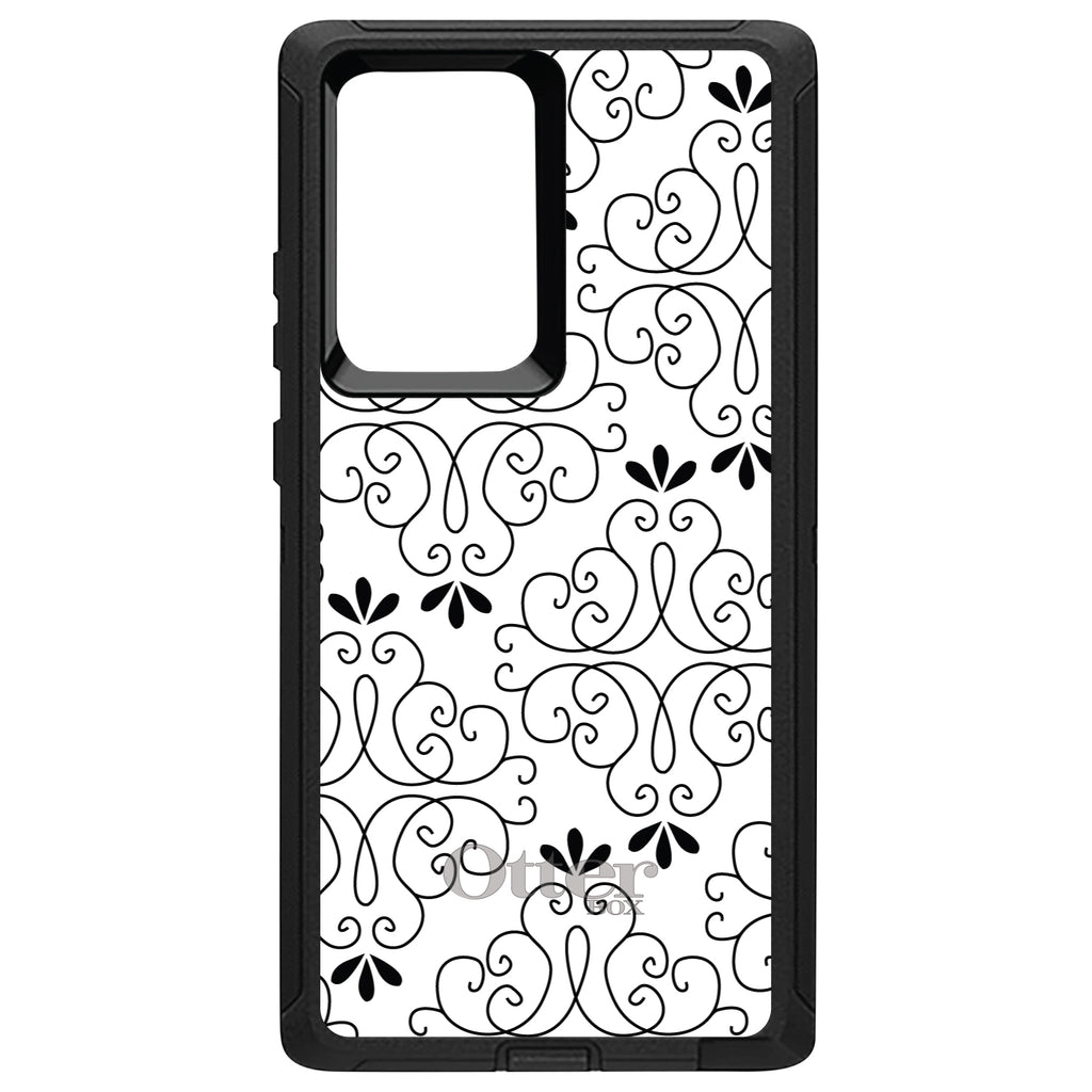 Black White Floral Pattern OtterBox Defender Case for iPhone & Galaxy, view 13