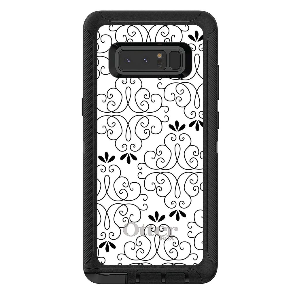 Black White Floral Pattern OtterBox Defender Case for iPhone & Galaxy, view 17