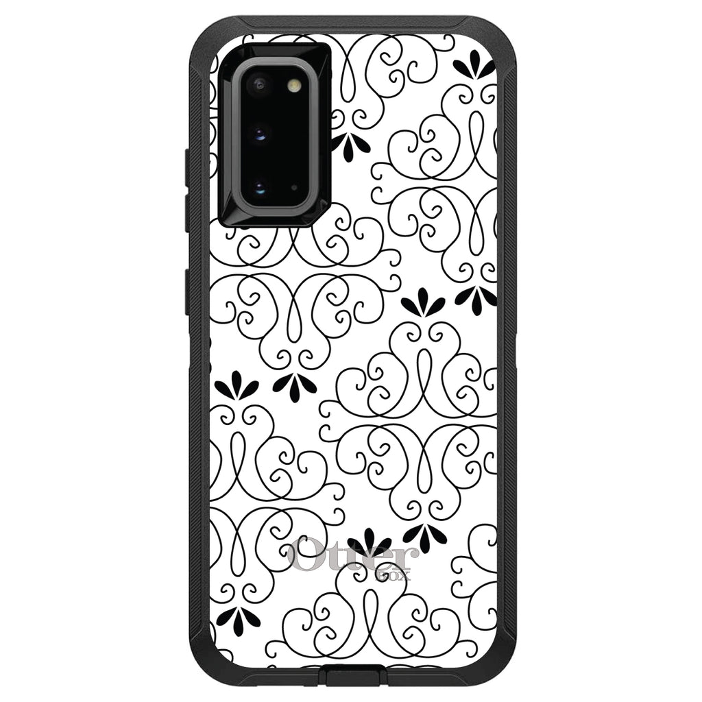 Black White Floral Pattern OtterBox Defender Case for iPhone & Galaxy, view 8