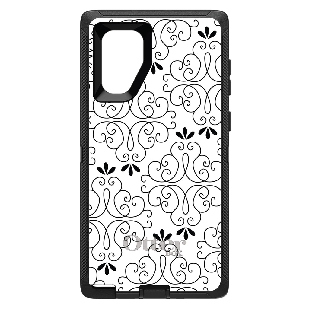 Black White Floral Pattern OtterBox Defender Case for iPhone & Galaxy, view 15