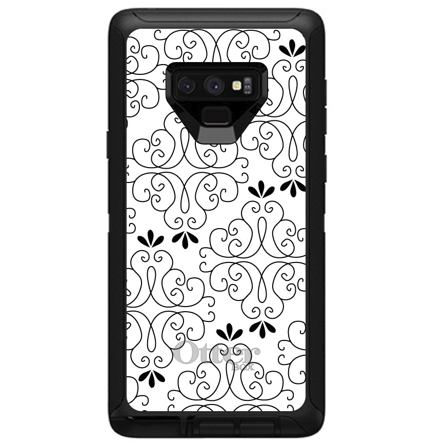 Black White Floral Pattern OtterBox Defender Case for iPhone & Galaxy, view 16