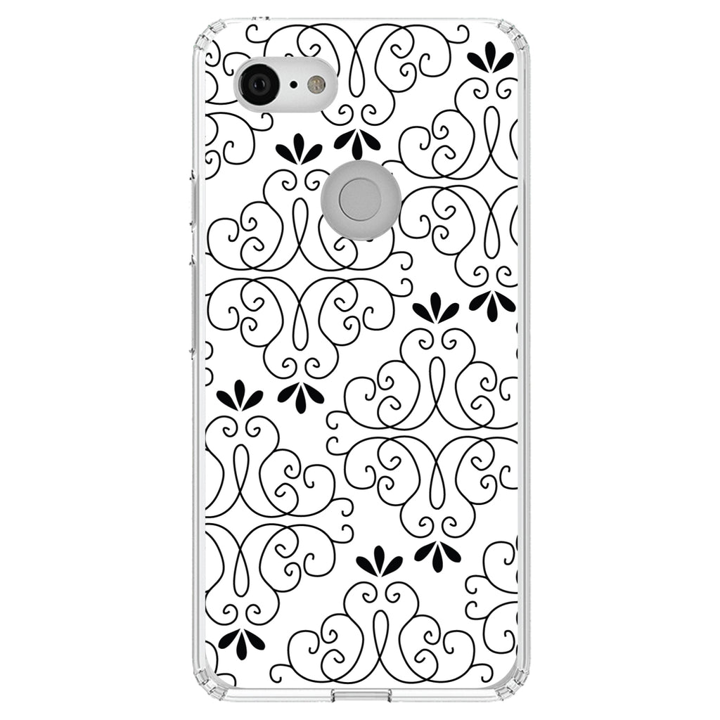 Black White Floral Pattern Clear Shockproof iPhone Case, view 22