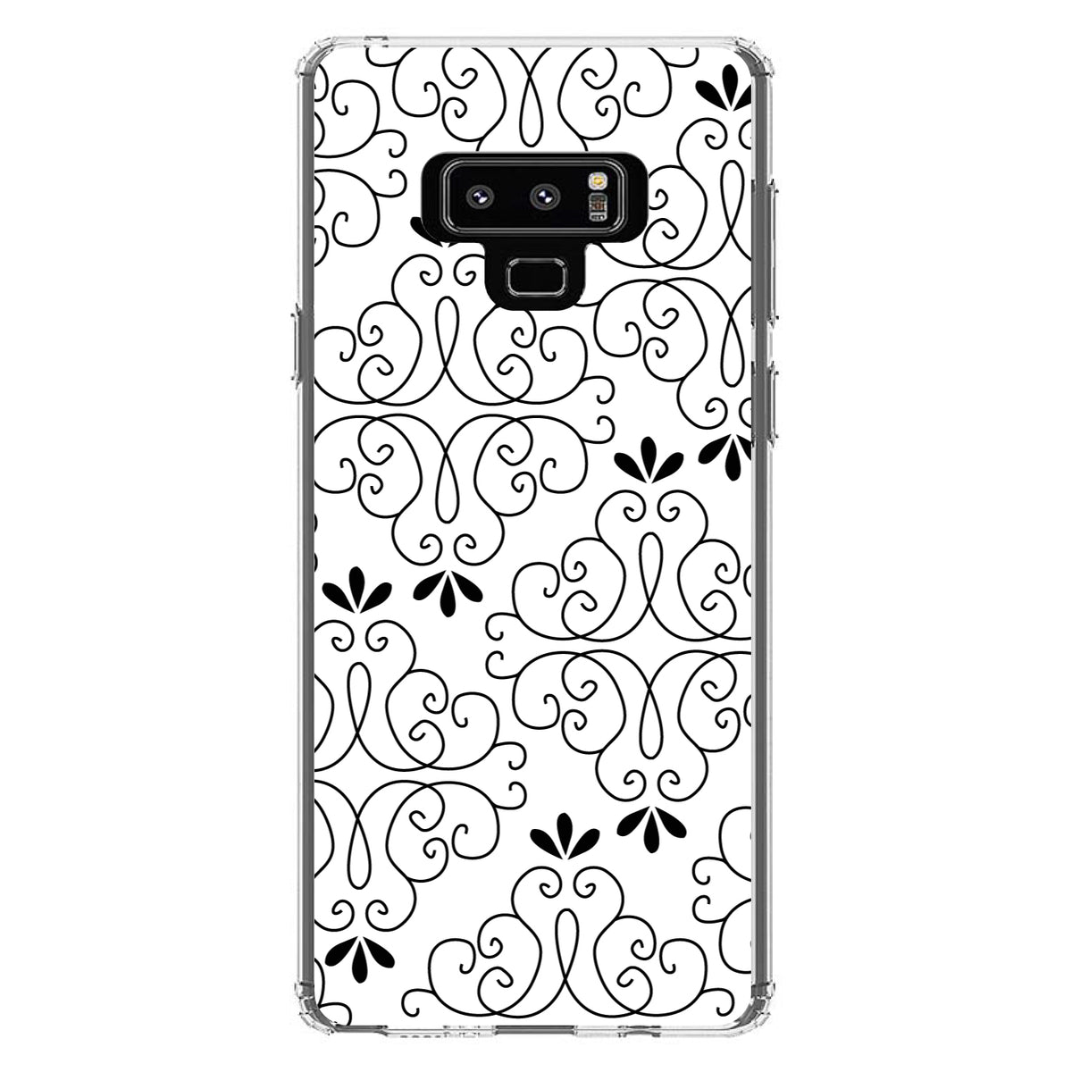 Black White Floral Pattern Clear Shockproof iPhone Case, view 11