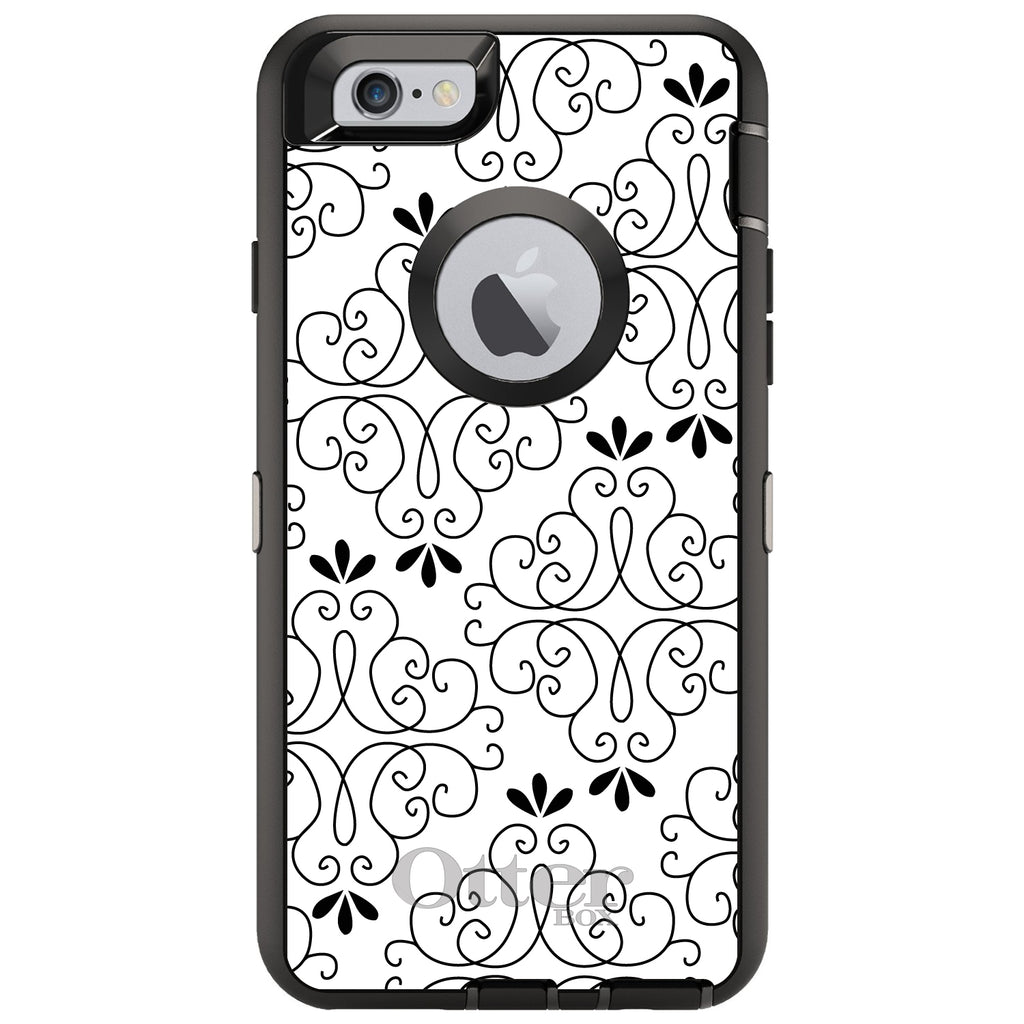 Black White Floral Pattern OtterBox Defender Case for iPhone & Galaxy, view 4
