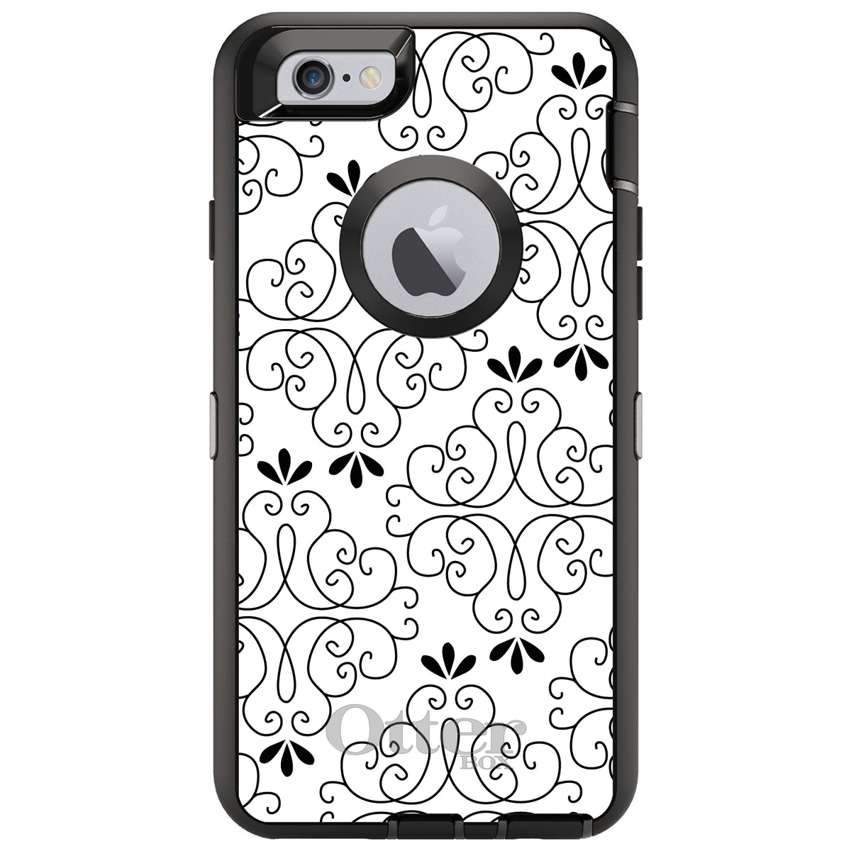 Black White Floral Pattern OtterBox Defender Case for iPhone & Galaxy, view 4