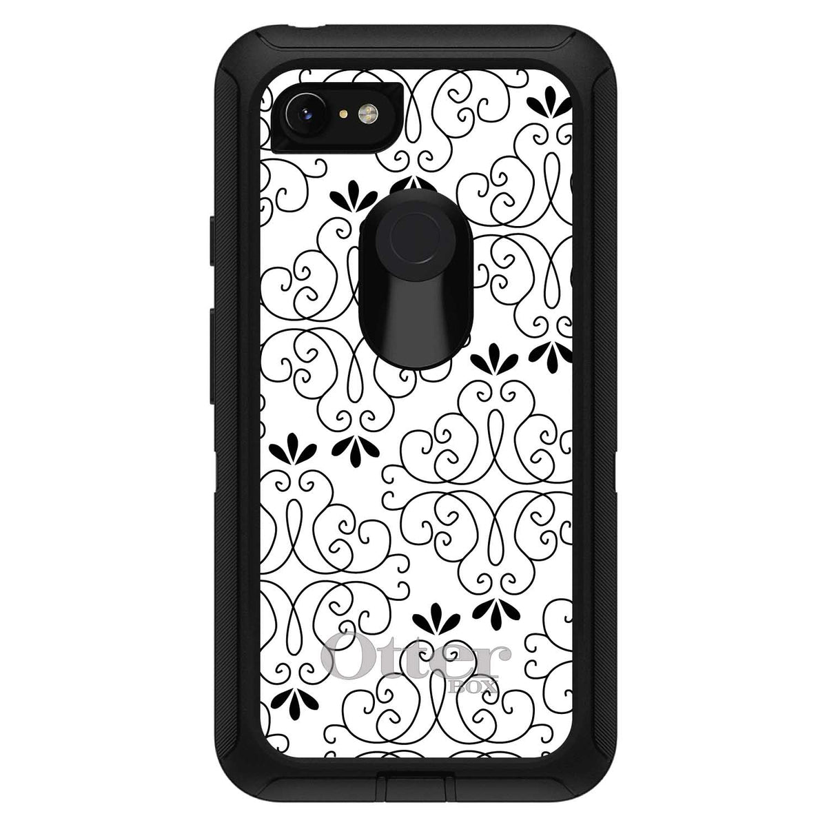 Black White Floral Pattern OtterBox Defender Case for iPhone & Galaxy, view 18