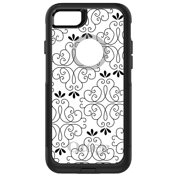 DistinctInk OtterBox Commuter Series Case for Apple iPhone or Samsung Galaxy - Black White Floral Pattern