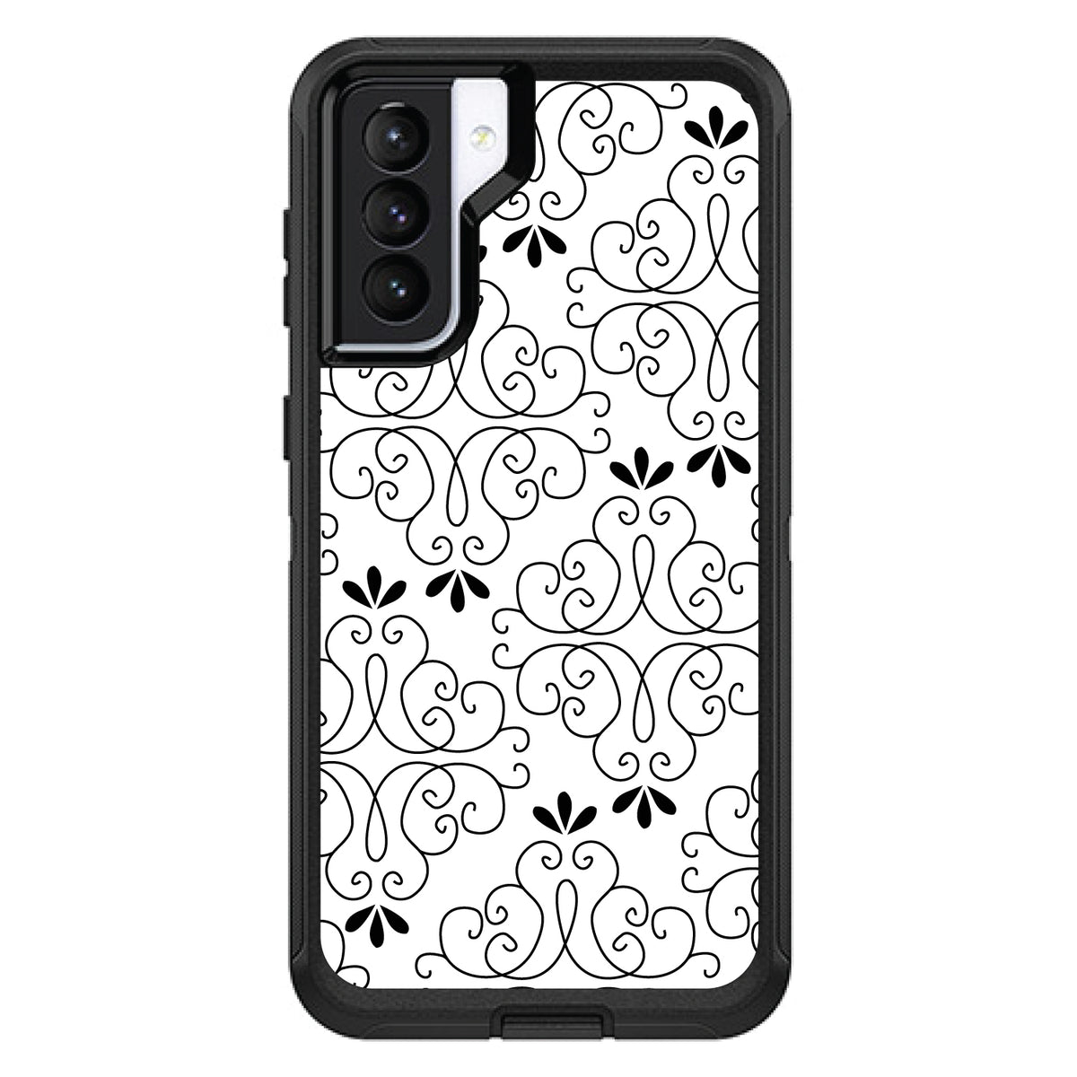 Black White Floral Pattern OtterBox Defender Case for iPhone & Galaxy, view 6