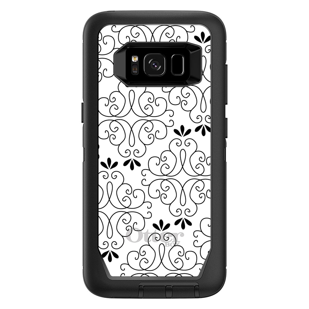 Black White Floral Pattern OtterBox Defender Case for iPhone & Galaxy, view 12