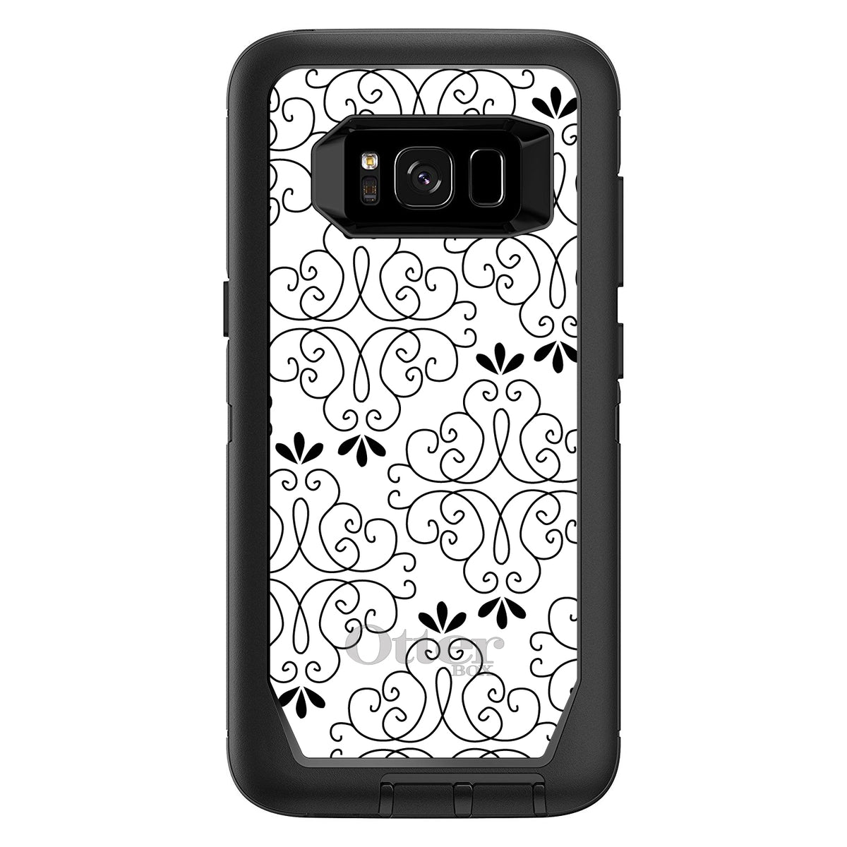 Black White Floral Pattern OtterBox Defender Case for iPhone & Galaxy, view 12