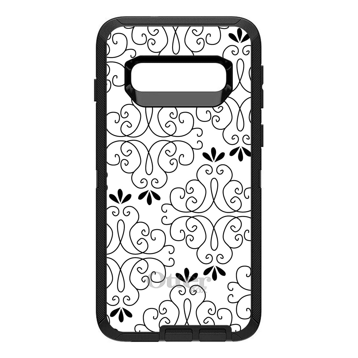 Black White Floral Pattern OtterBox Defender Case for iPhone & Galaxy, view 9